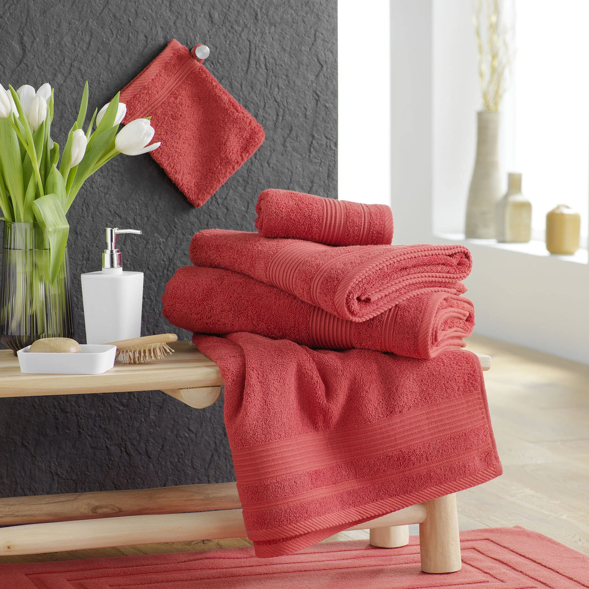Douceur d'Intérieur, Guest Towel 30 x 50 cm Tendresse Terracotta, Plain Sponge