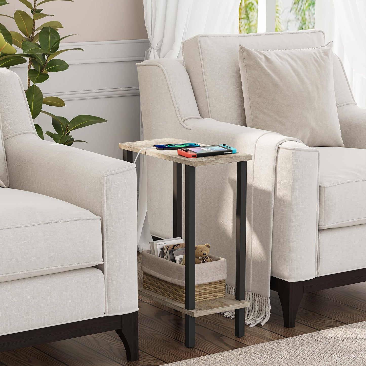 TUTOTAK Small Side Table, Narrow End Table, Skinny Sofa Table, Slim Nightstand, Living Room, Bed Room, Greige TB01BG0622EU