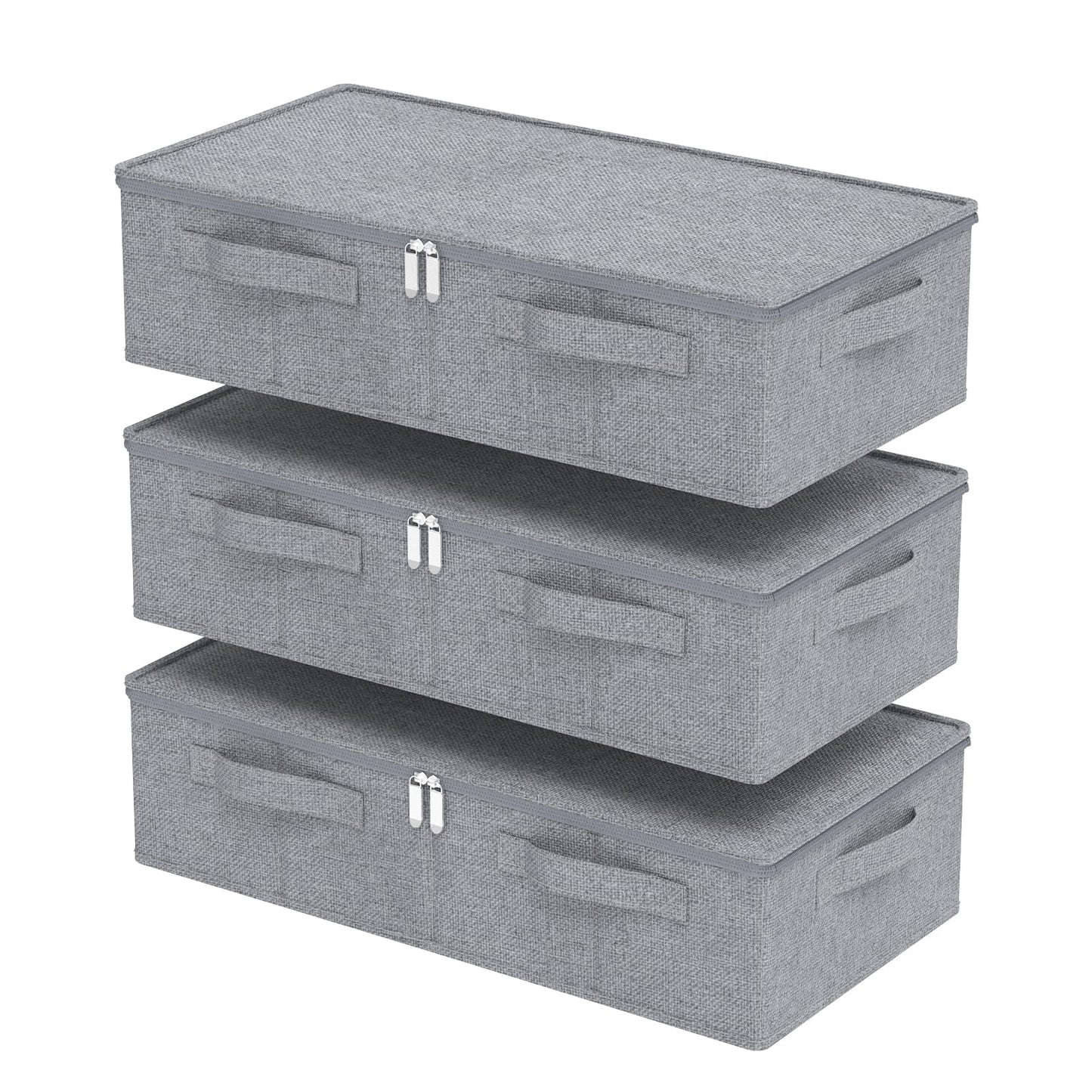 ENUMAIL Underbed Fabric Storage Box with Lids,60x30x15cm,Grey,3 Pack