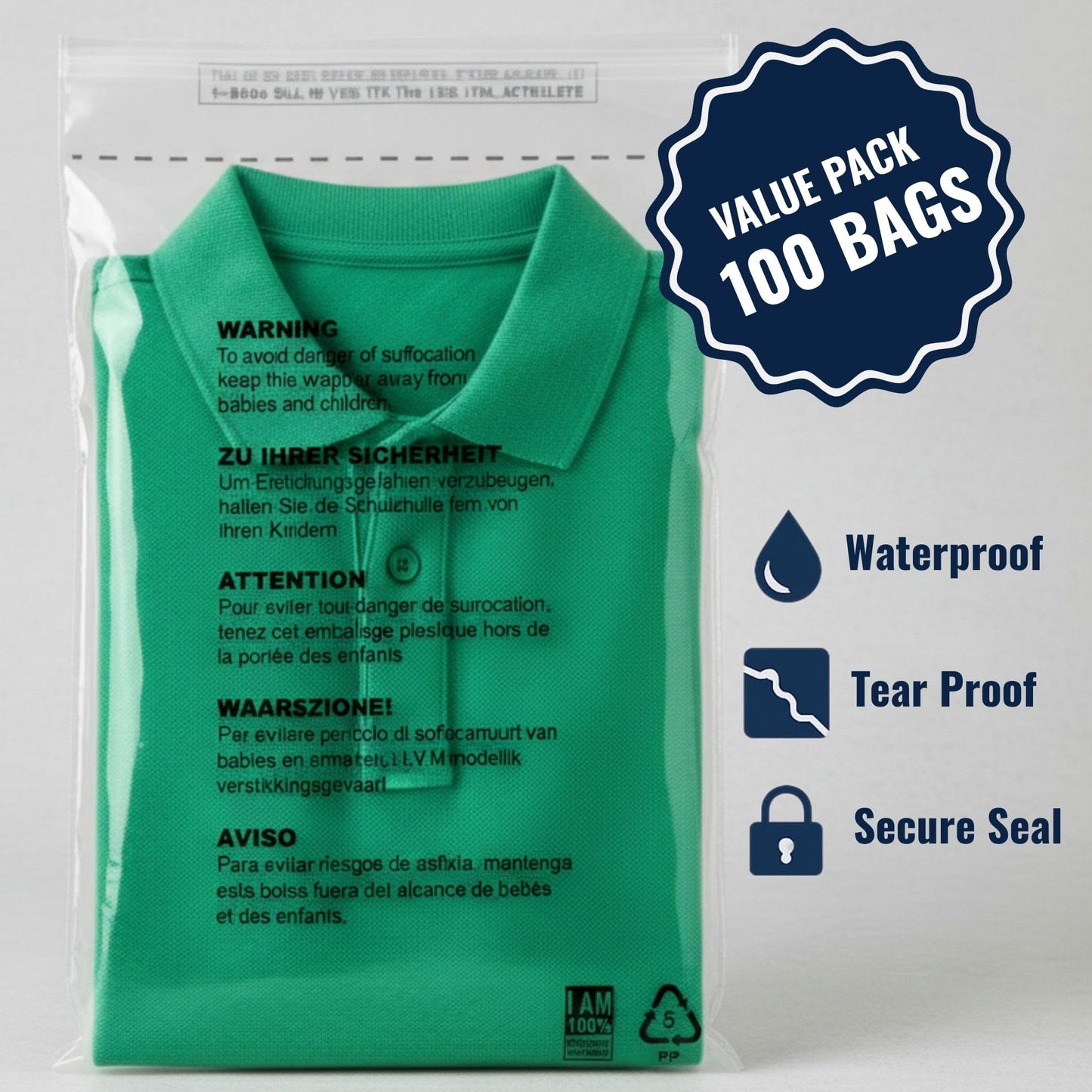 Clear Transparent Self Seal Garment Clothes Bags 9" x 12", 100 Bags