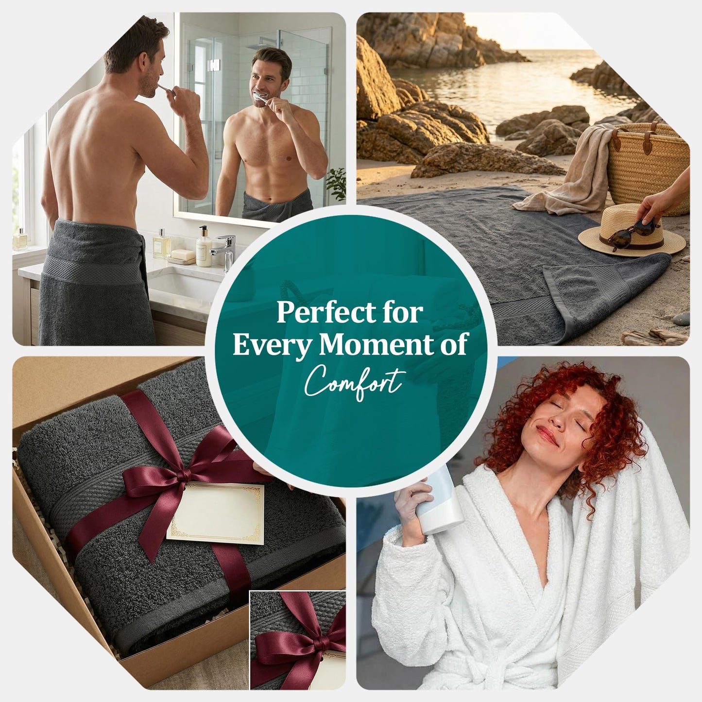 MistyMorning Extra Large Bath Sheets Pack of 2 Jumbo Size (90x180cm),100% Cotton 500GSM Super Soft & Highly Absorbent Quick Dry Luxury Bathroom
