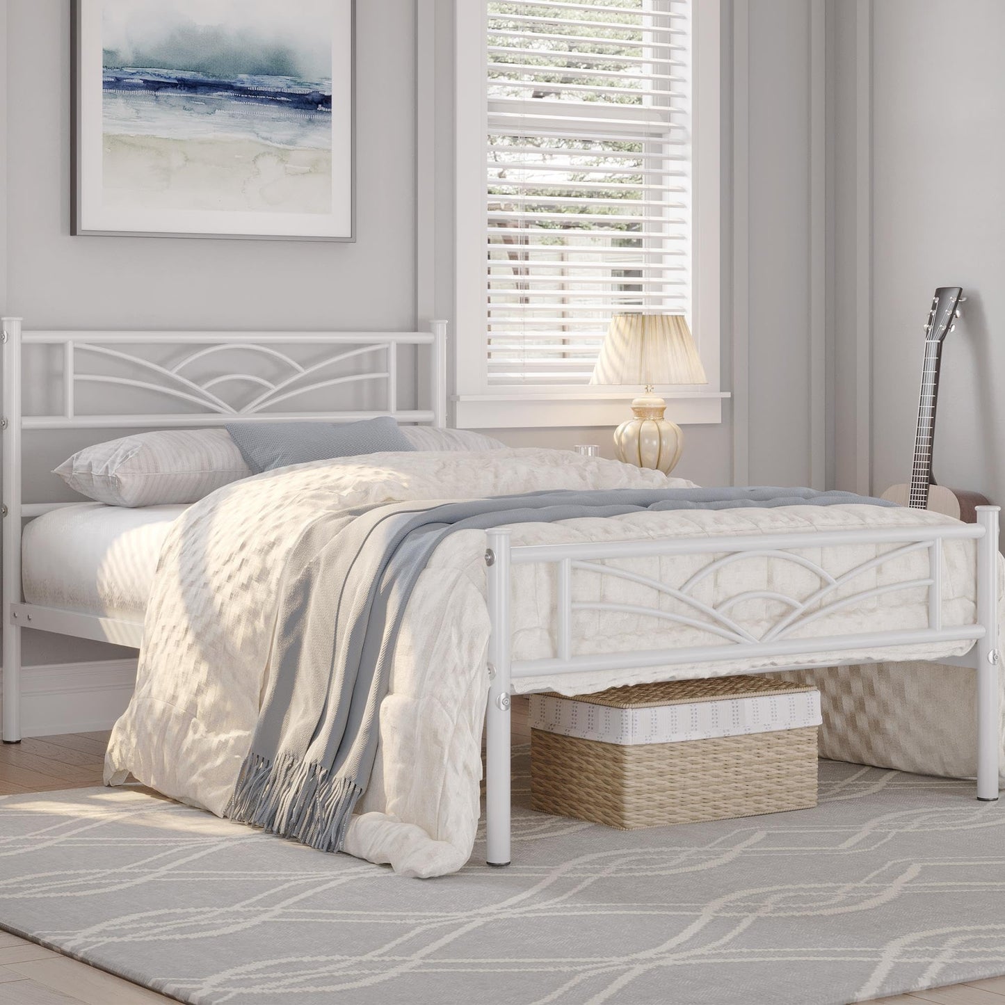 Yaheetech 3ft Single Metal Bed Frame with Cloud-inspired Design, White