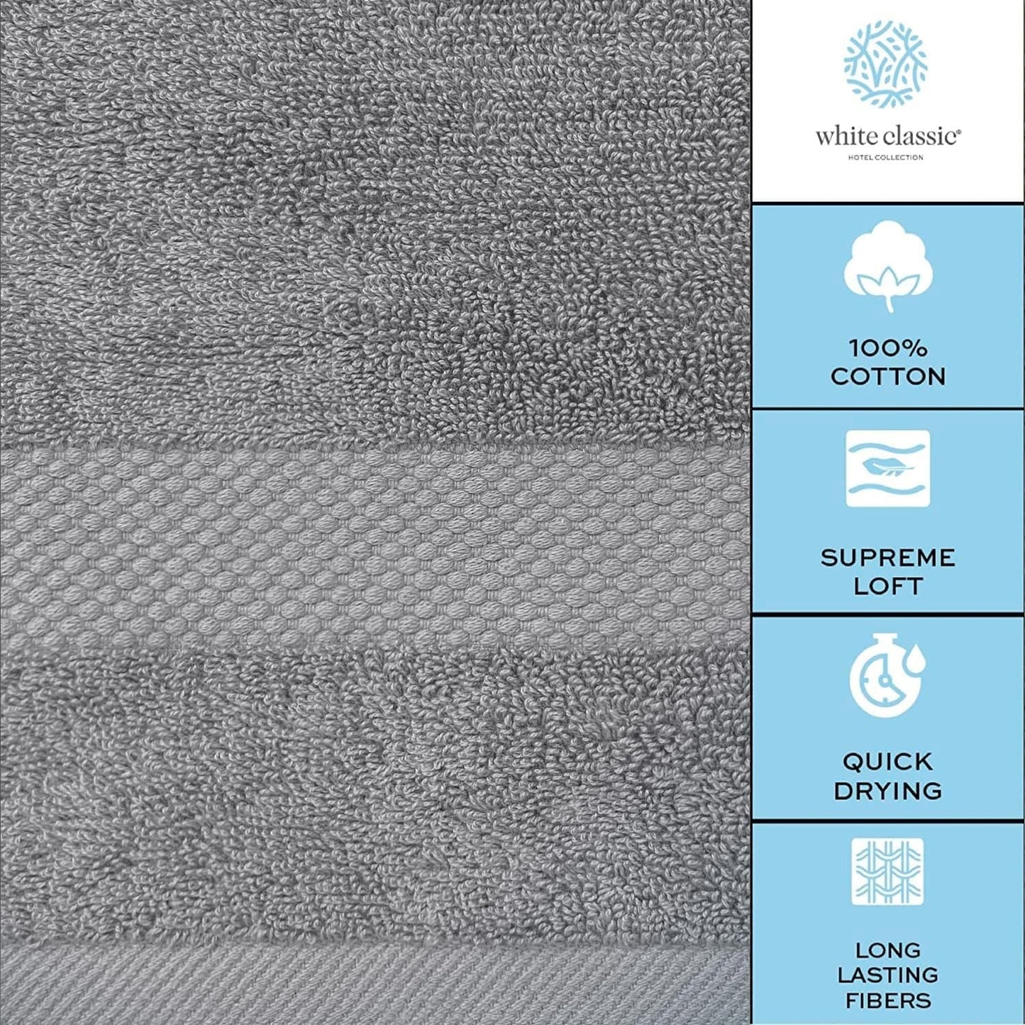 White Classic Luxury Light Grey Hand Towels, 100% Cotton Bathroom Hand Grey Towels Set of 6, Hotel Towels Extra 40x76 cm