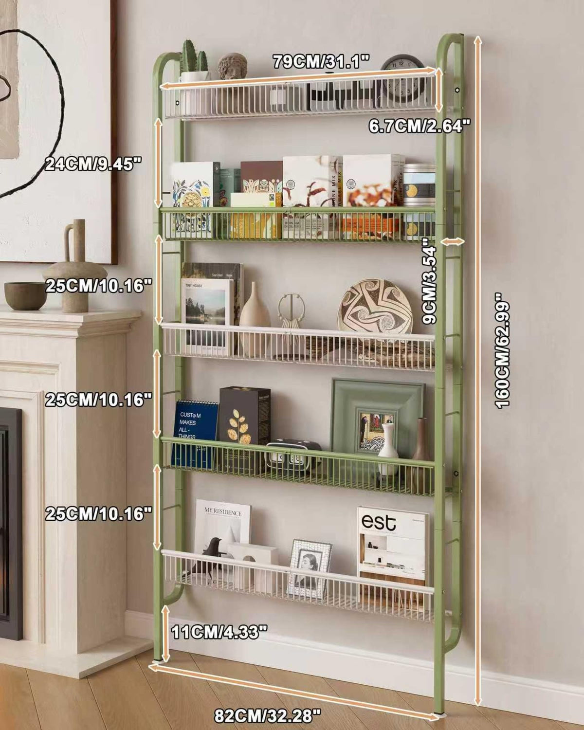 UMDONX Narrow Metal Storage Shelf Behind Door Book Organiser 5 Tier