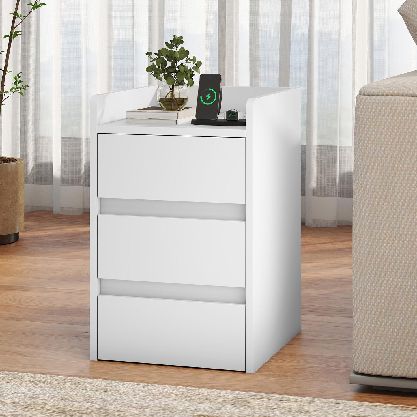 YITAHOME Bedside Table 3 Drawers Charging Station Nightstand 2 USB Ports
