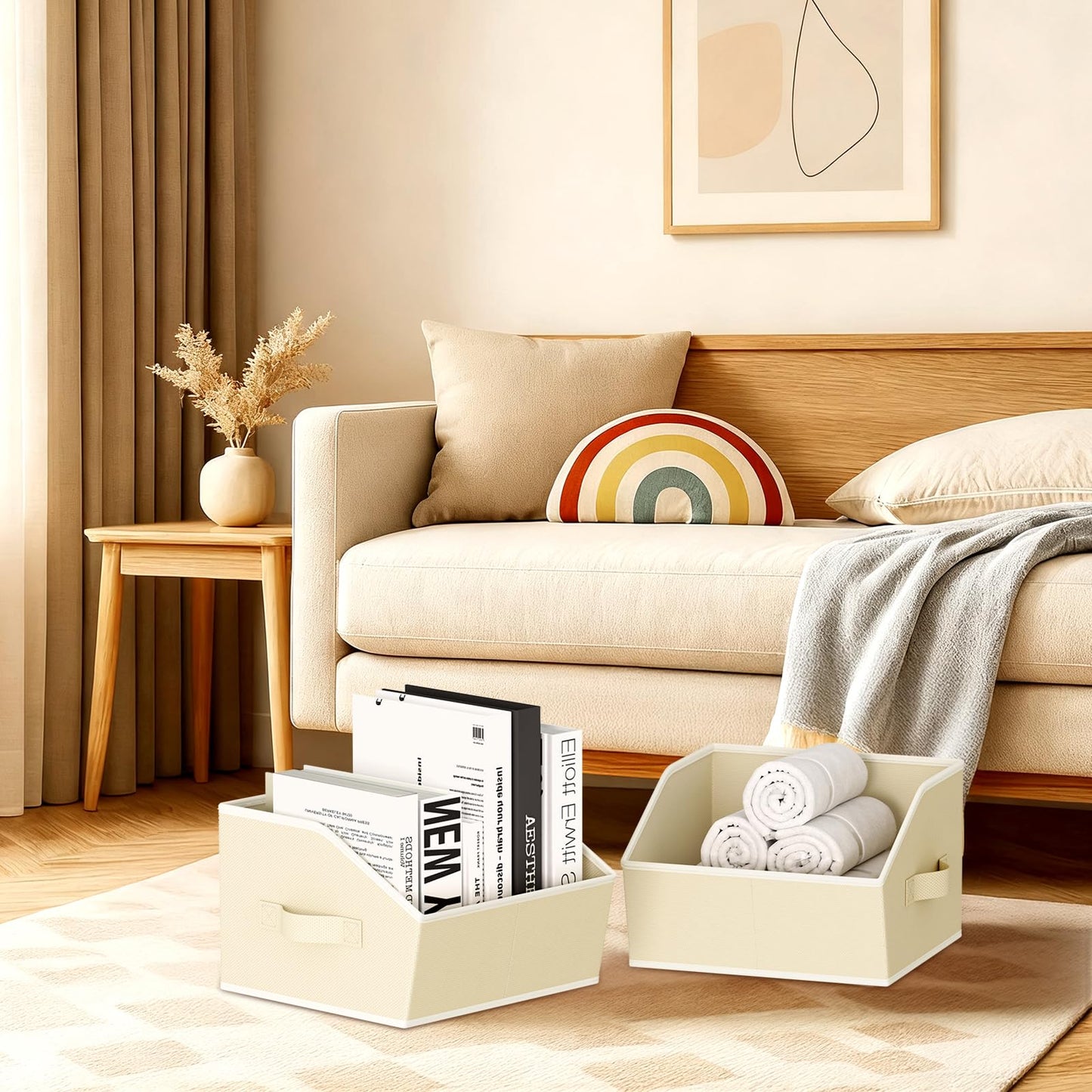 Homsorout Fabric Storage Box - 8 Pack Sloped Front Wardrobe Organiser Beige