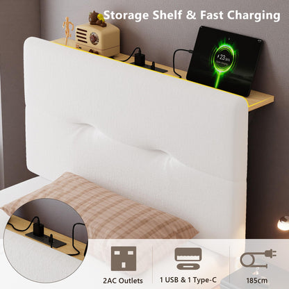Feonase 3ft Single Bed Frame with Storage Velvet Headboard, Upholstered Single beds with Charging Station, Sturdy Wooden Slat Support, Easy Assembly