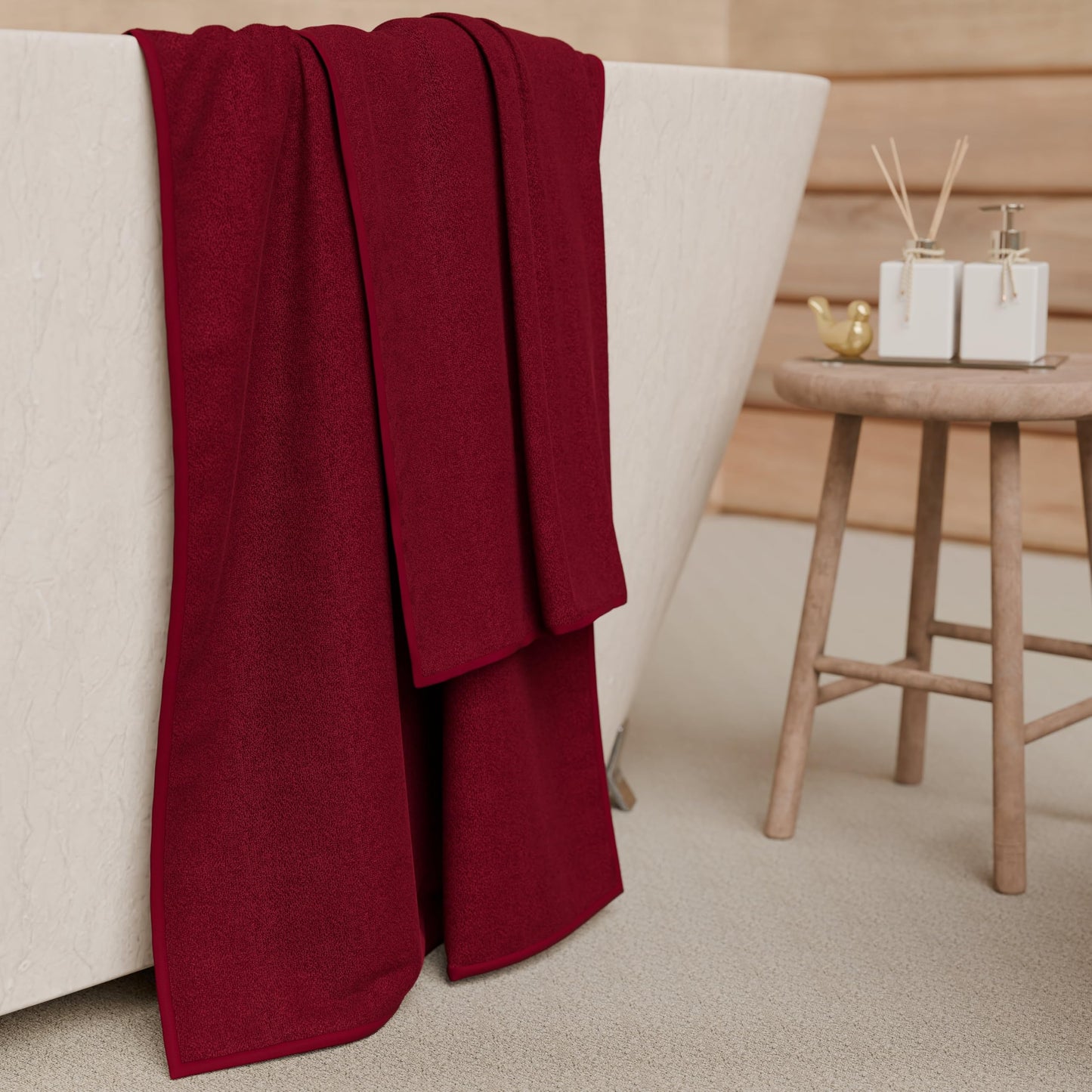 PETTI Artigiani Italiani - 100% Cotton Terry Bath Towels, 3+3 Towel Set, 6 Pieces, 3 Face Towels and 3 Hand Towels, Burgundy Towels
