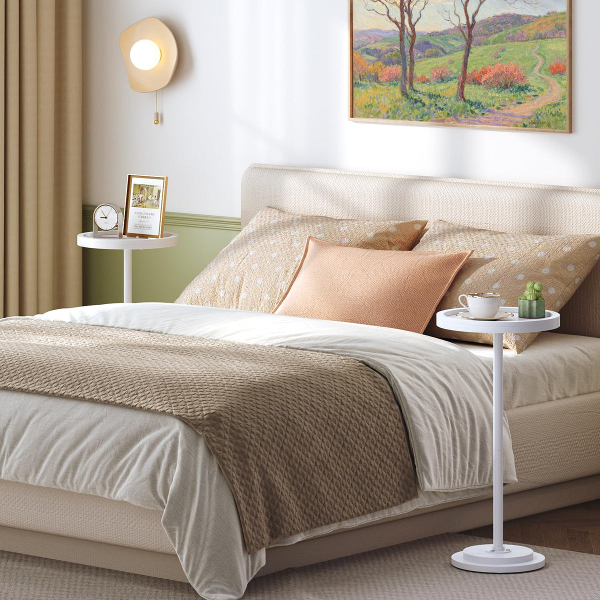 HOOBRO Round Side Table, Small Bedside Table, Drink Tables, Accent Round Table with Pedestal