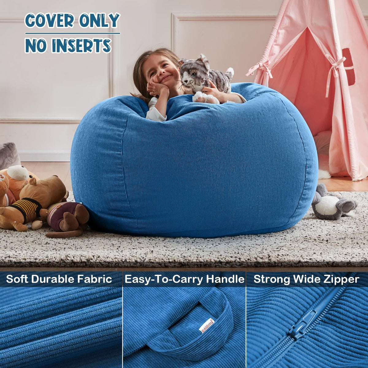 Nobildonna 3 ft Bean Bag Chair Cover No Filler for Adults and Kids 300L Extra Large Stuffed Animal Storage Bean Bag Washable Soft Premium Corduroy
