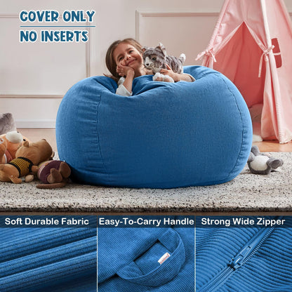 Nobildonna 3 ft Bean Bag Chair Cover No Filler for Adults and Kids 300L Extra Large Stuffed Animal Storage Bean Bag Washable Soft Premium Corduroy