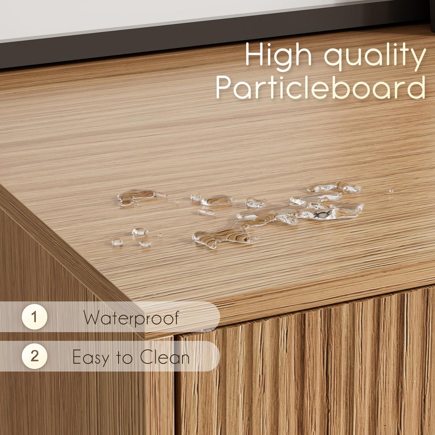 HEYZOEY Oak Fluted TV Stand, 2 Cabinets, Gold Legs, for TVs up to 65 in