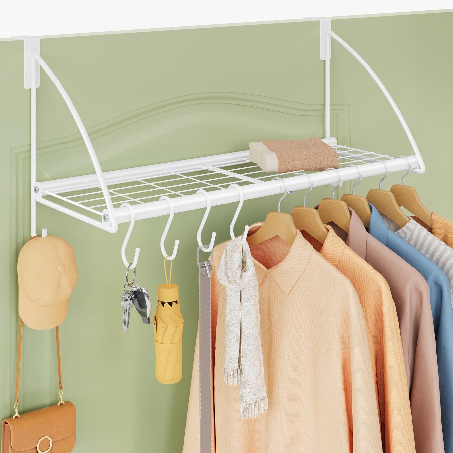 Tajsoon 24.2" Over the Door Clothes Hanger with Storage Rack and Hook White