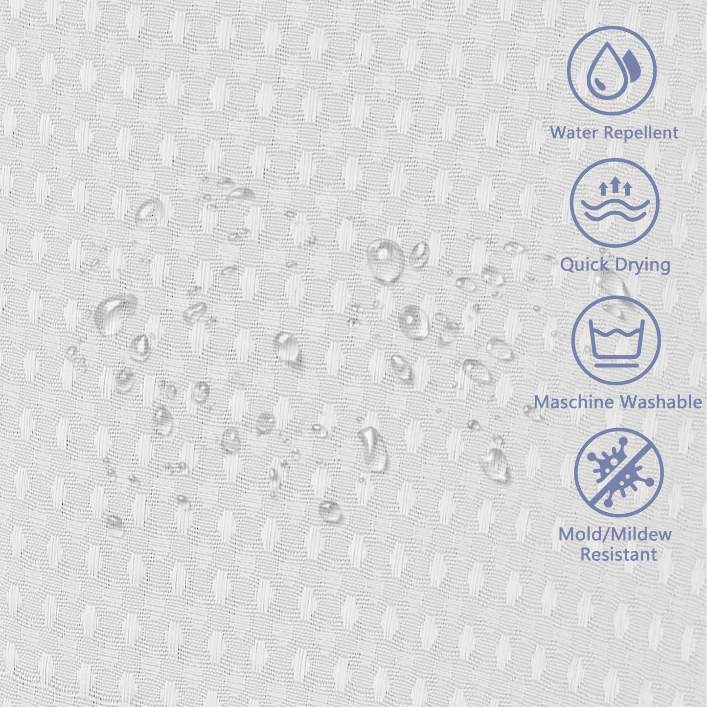 FIISAYL Shower Curtain for Bathroom, Weighted Hem, Waterproof and Anti Mould Resistant Waffle Fabric Curtains with 12 Hooks, Machine Washable