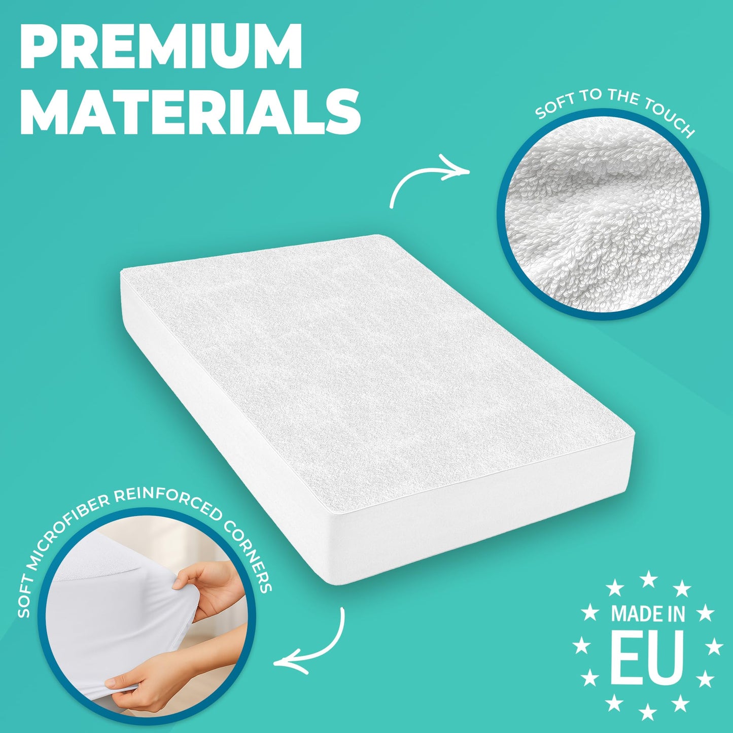 King Size Mattress Protector Waterproof for Bed 160x190 cm (2pcs) Premium Cotton Terry Bed Fitted Sheet with Microfiber Corner Soft Breathable