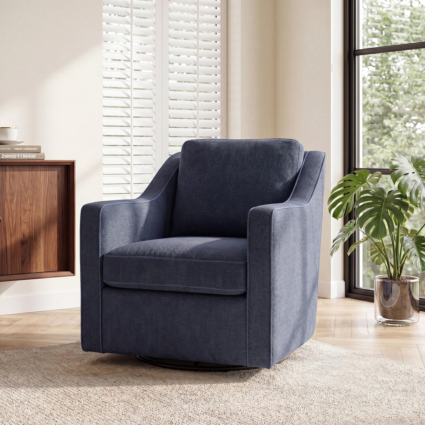Swivel Armchair for Living Room, 360° Rotating Living Room Chair, Linen Fabric Accent Chair with Removable Seat Cushion & Pillow