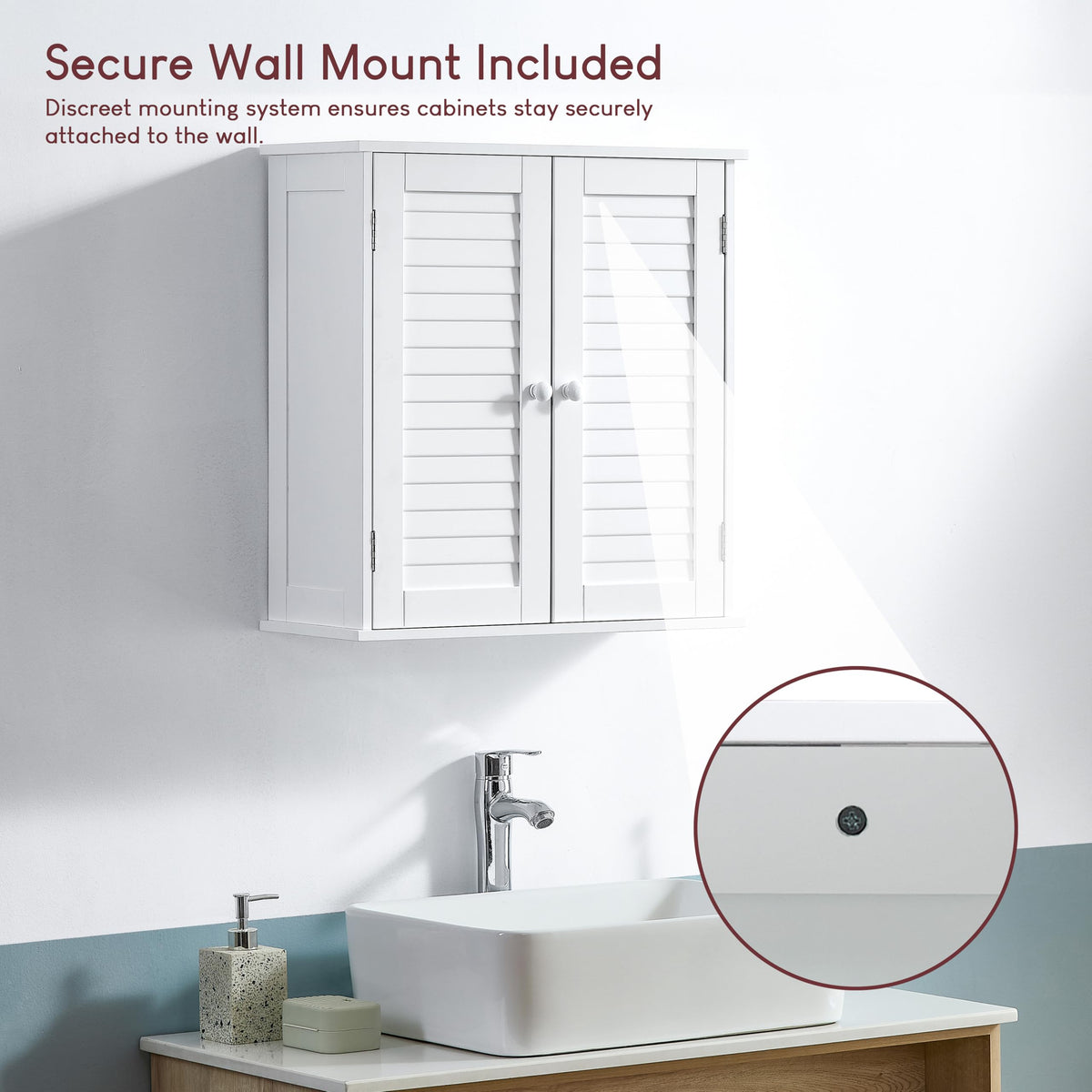 Bath Vida Double Door Shutter Wall Mounted Bathroom Cabinet, Wood, White