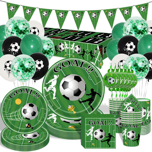 Football Birthday Party Tableware Set, Plates Cups Napkins Tablecloth Banners Straws Balloons Set for Football Decorations for Boys Girls Kids ?20