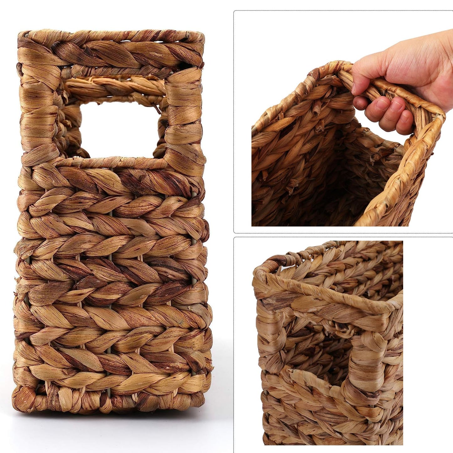 Yesland Hand-Woven Natural Narrow Water Hyacinth Holder Wicker Basket, 15.5 x 5.5 x 9.75 Inch/39 x 14 x 24.7cm Decorative Magazine Storage Bin for