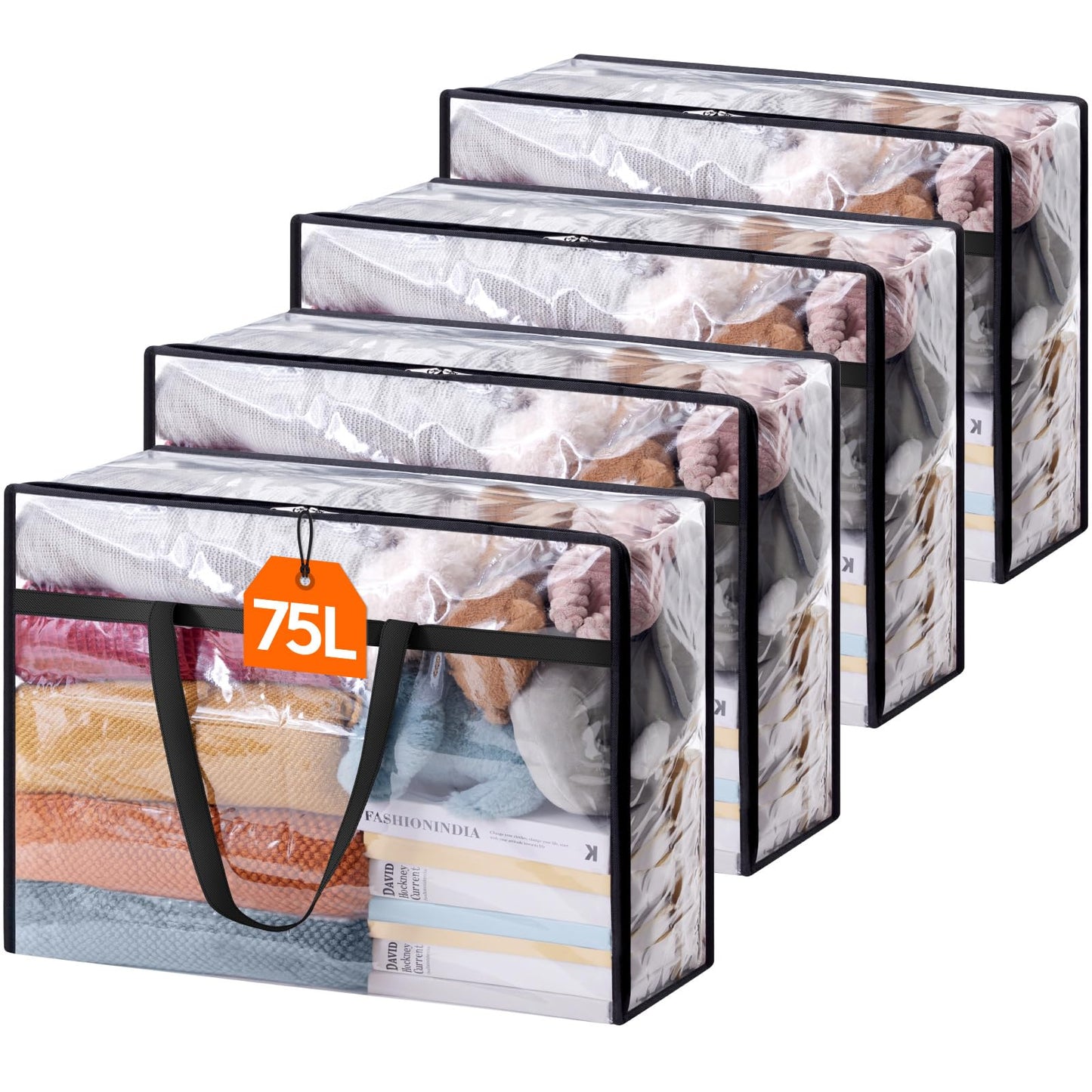 Lifewit 4 Pack Clear Storage Bags, 75L Plastic Clothes Storage Bags