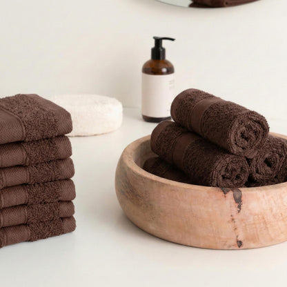Todocama - Set of 12 Hand Towels 30 x 30 cm 100% Soft and Absorbent Cotton, 550 gsm Premium, Chocolate