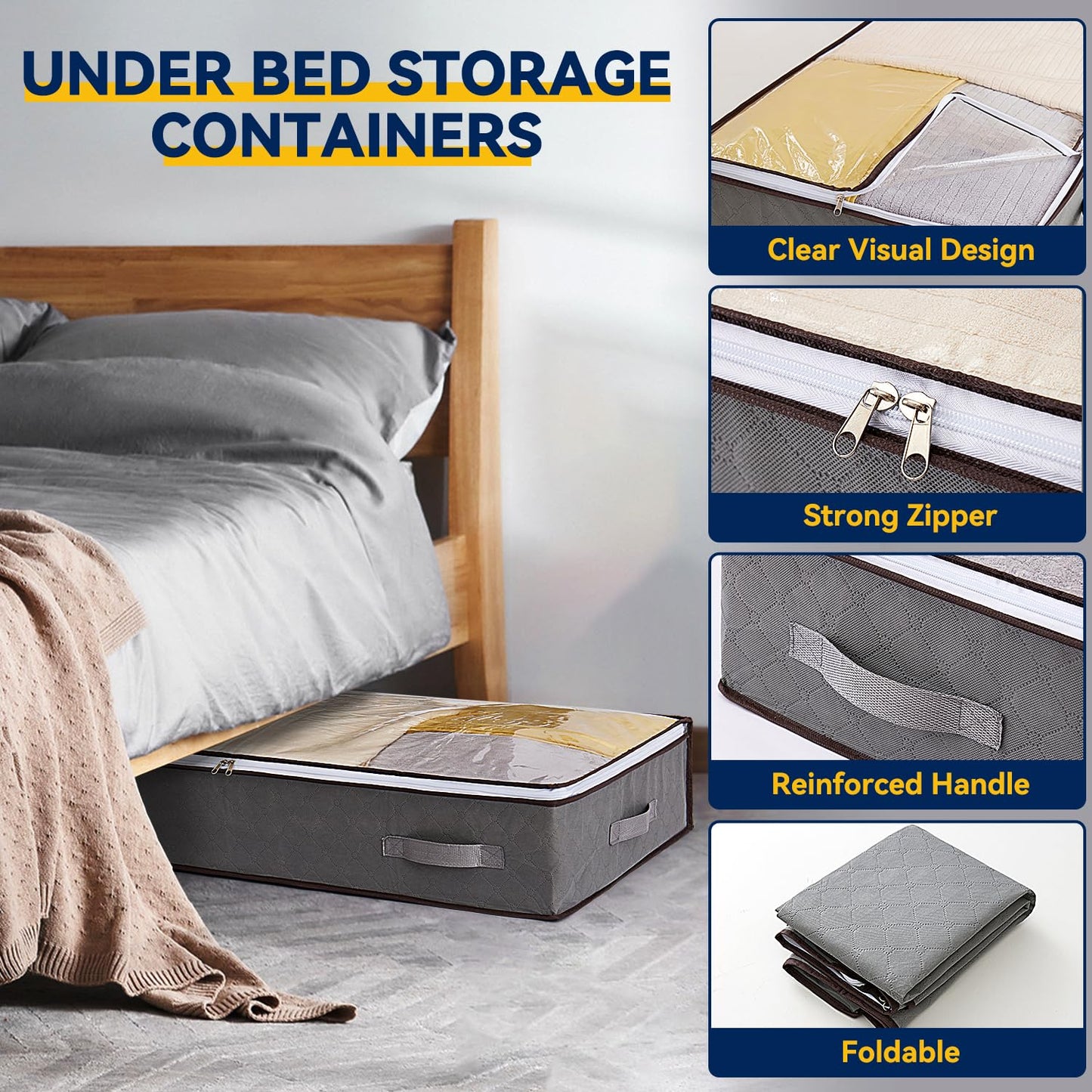 AIOR 2 Pack 90L Under Bed Storage Bags, Large Capacity Closet Organizer Bags for Clothes, Comforters, Blankets, Bedding