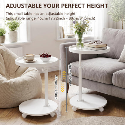 OUAYEMEL Side Table Adjustable Height, 360°Swivel End/Bedside Tables with Wheels for Sofa Bedroom Office Living Room, Coffee Tables for Small Spaces