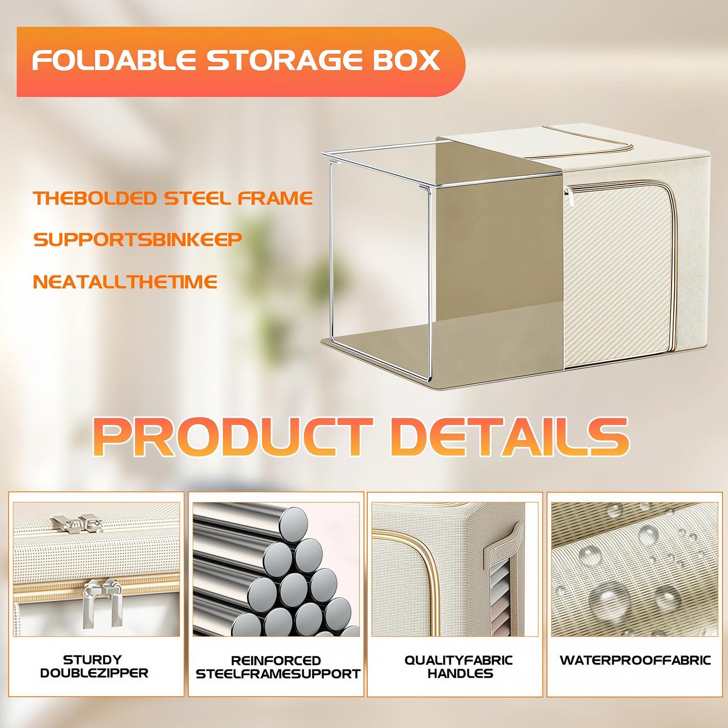 Resszo 66L Storage Boxes with Metal Frame and Top & Front Opening