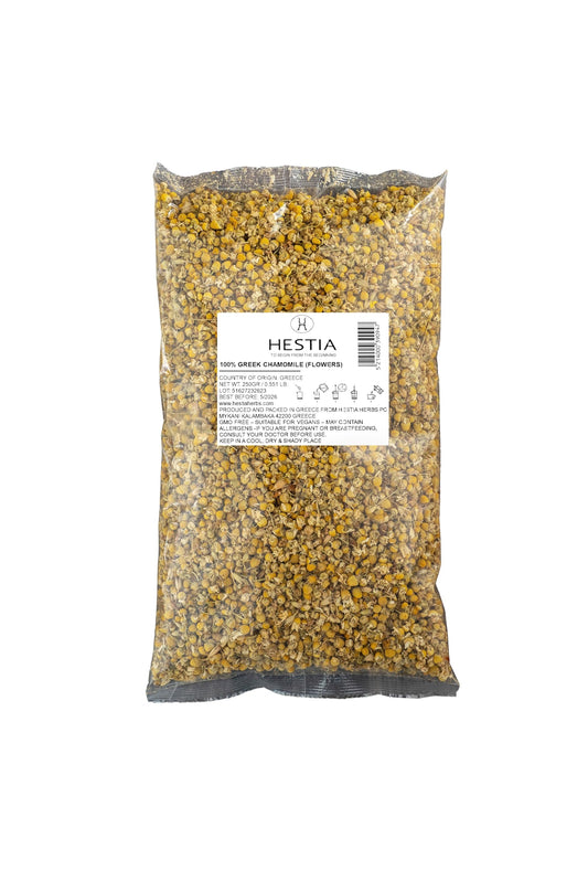 Hestia Herbs Greek Chamomile Flowers 250g ? 100% Natural Dried Chamomile ? Handpicked Greek Herbal Tea ? Caffeine-Free Infusion ? No Additives or