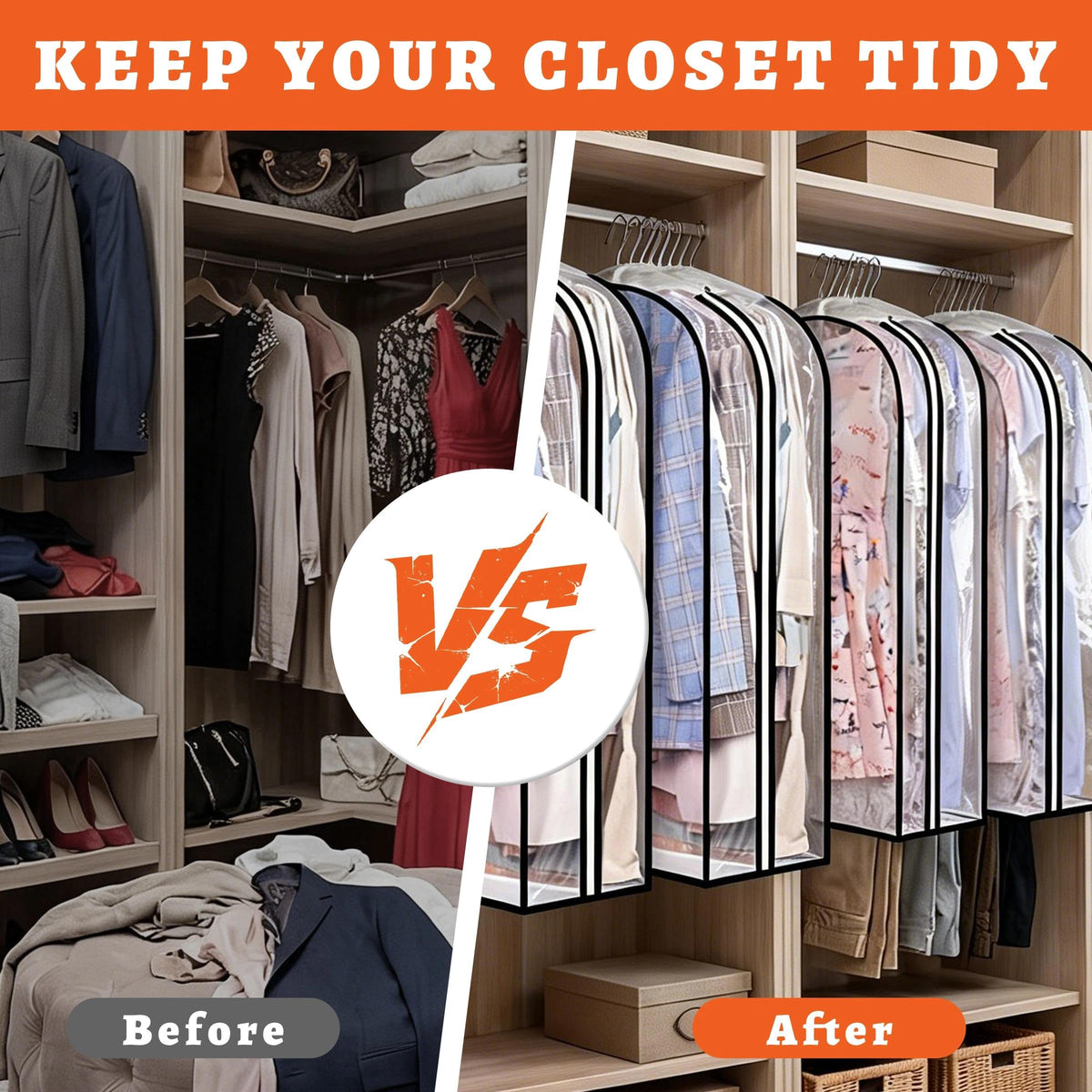 2Pcs Garment Bags for Open Closet, Full Clear Clothes Covers with Zipper for Hanging Clothes, Clothes Covers for Coats, Suit, Jackets, Windbreaker