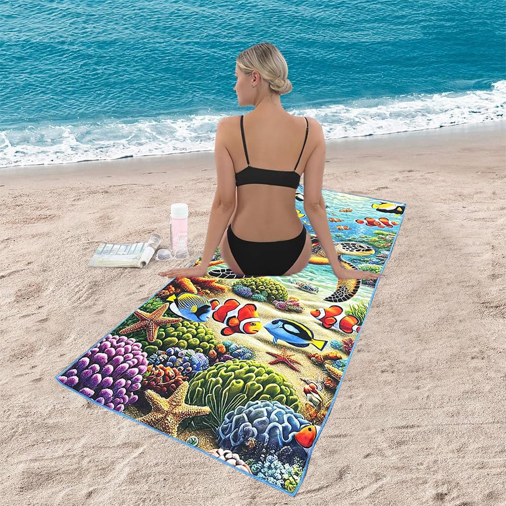 JAODFK Microfibre Beach Towel 71"X32" Quick Dry Lightweight 2 Pcs Sand Free Extra Large Thin Towels Travel Essentials For Adults Womens Swim Bath