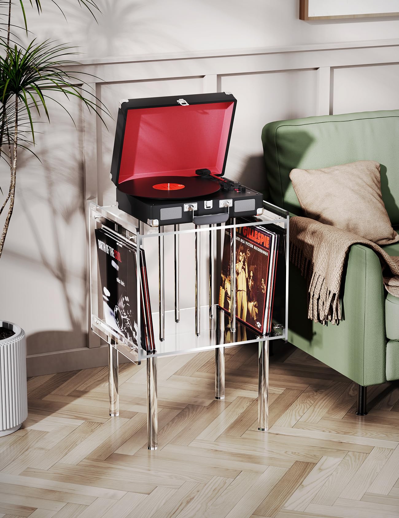 solaround Acrylic Record Player Stand with Vinyl Storage, Clear