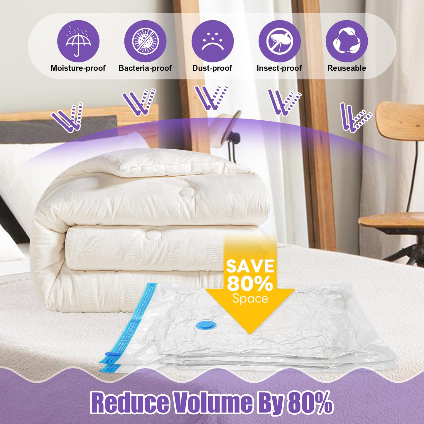 Vacuum Storage Bags- 12Pack 4XL/4L/4M Vacuum Bags for Travel