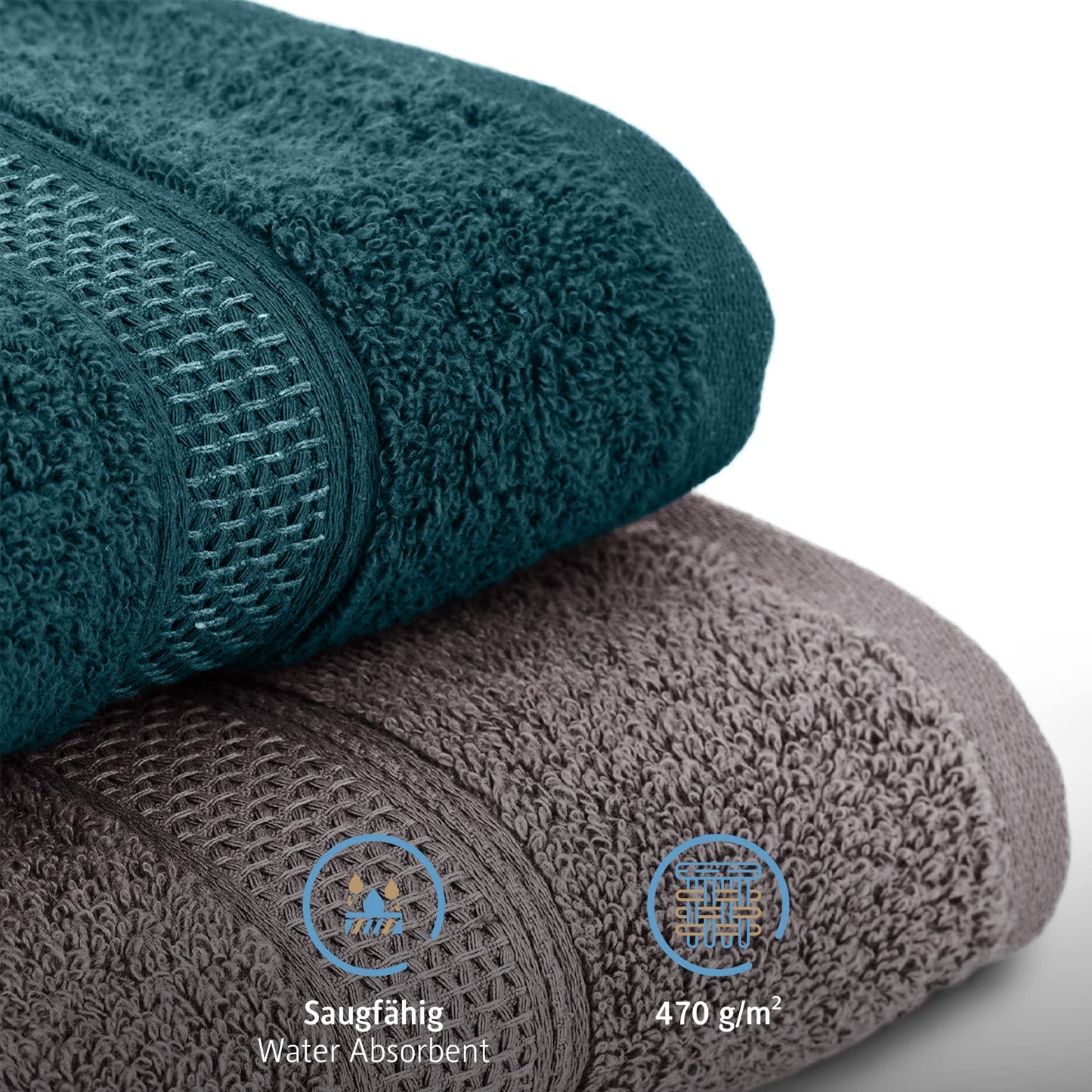 Komfortec Set of 4 Hand Towels 50 x 100 cm 100% Cotton Terry Towelling Soft Anthracite Grey/Petrol