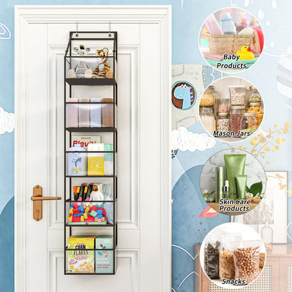 Fixwal 5-Shelf Over The Door Hanging Pantry Organizer with Clear Plastic Pockets Behind The Door Storage Organizer Large Capacity Organizer for