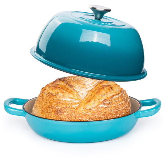 Enamelled Cast Iron Dutch Oven Pot  Dutch Oven For Sourdough Bread Baking  Cast Iron Bread Pot  Blue, 6 Quarts, 22cm  by Nuovva