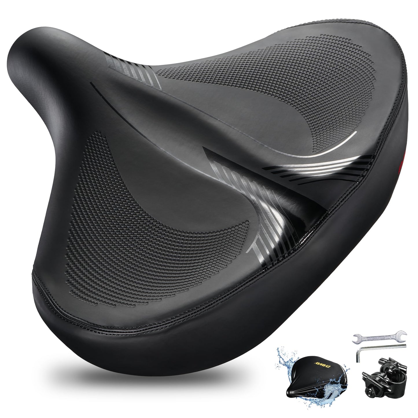 DAWAY W60 Extra Wide Bike Seat - Ultra Comfortable Memory Foam Saddle for Outdoor Indoor Rides, Ergonomic, with Shock Absorbers, Universal Fit for