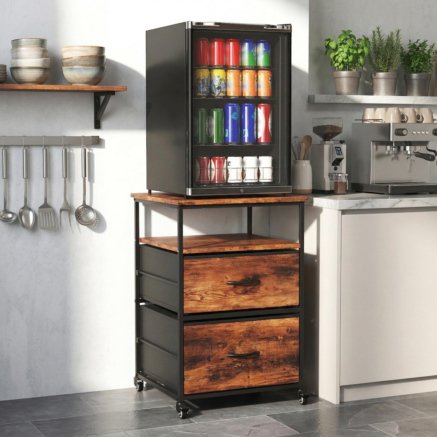 Turosur Mini Fridge Stand with Storage& Wheels, drinks fridge stand 167KG