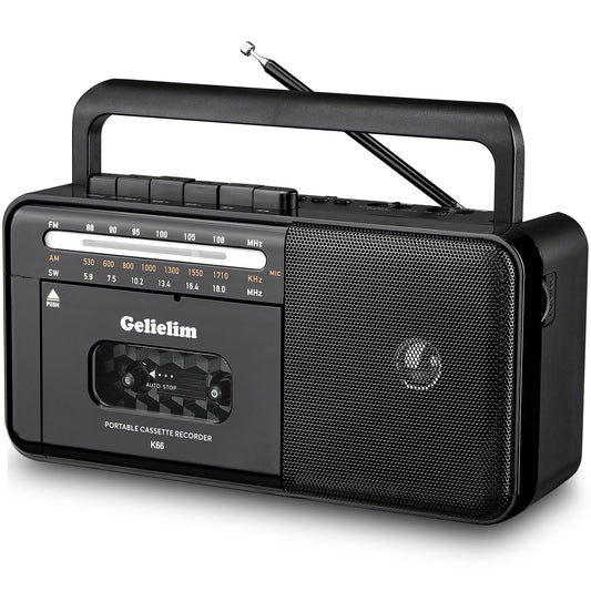 Gelielim Portable Cassette Player, Cassette Recorder Blutooth Boombox, Cassette Tape Player AM/FM/SW Radio Stereo, 8W Speaker&Earphone Jack, Support