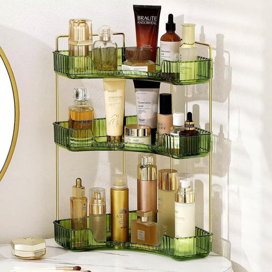Bingobang Makeup Organiser Corner Trays, 3 Tiers Skincare Cosmetic Organizer Acrylic Large, Storage Tidy for Lipstick, Nail Care, Perfume, Brush,