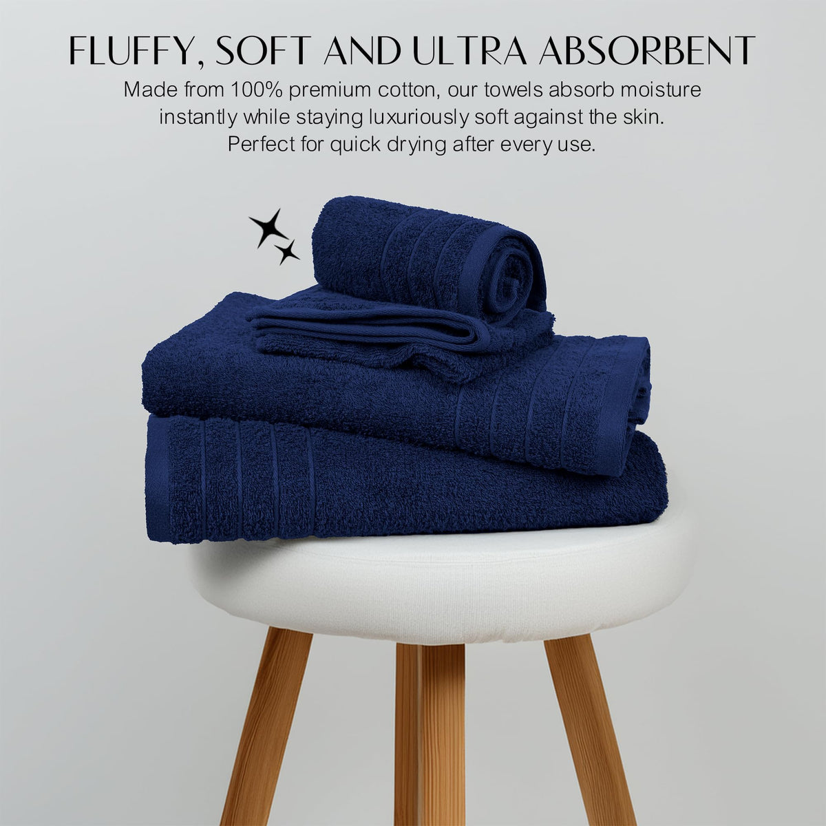 100% Cotton 8 Piece Towel Bale Set - Luxury Bathroom Towels Navy