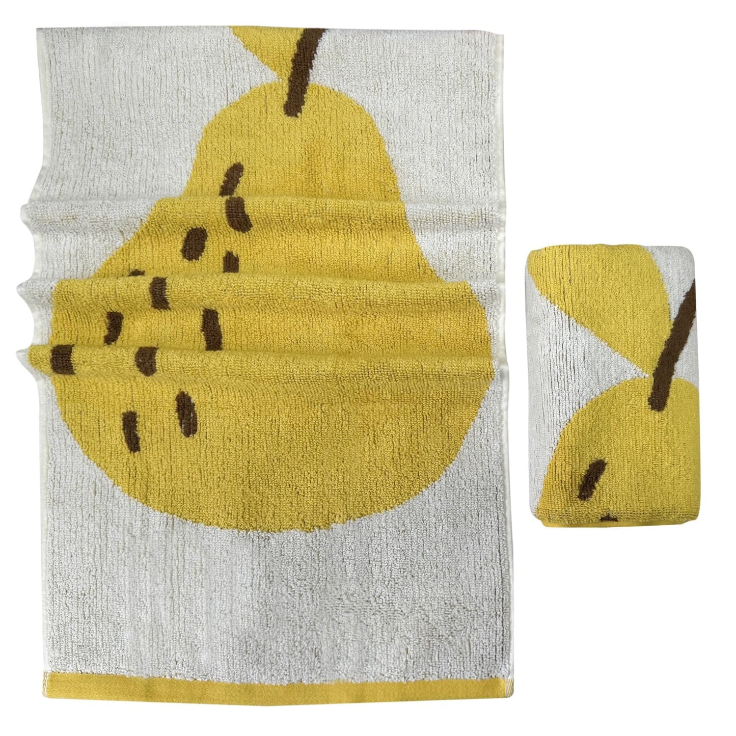 USTIDE Fruit Hand Towels Set of 2 Lovely Yellow Pear Hand Towel Cotton Hand Towel Soft Absorbent Face Towel for Bathroom Kitchen 14x30 Inch