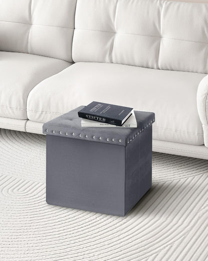 Bonlife Velvet Ottoman Storage, Folding Coffee Table with Seat,Grey,40cm