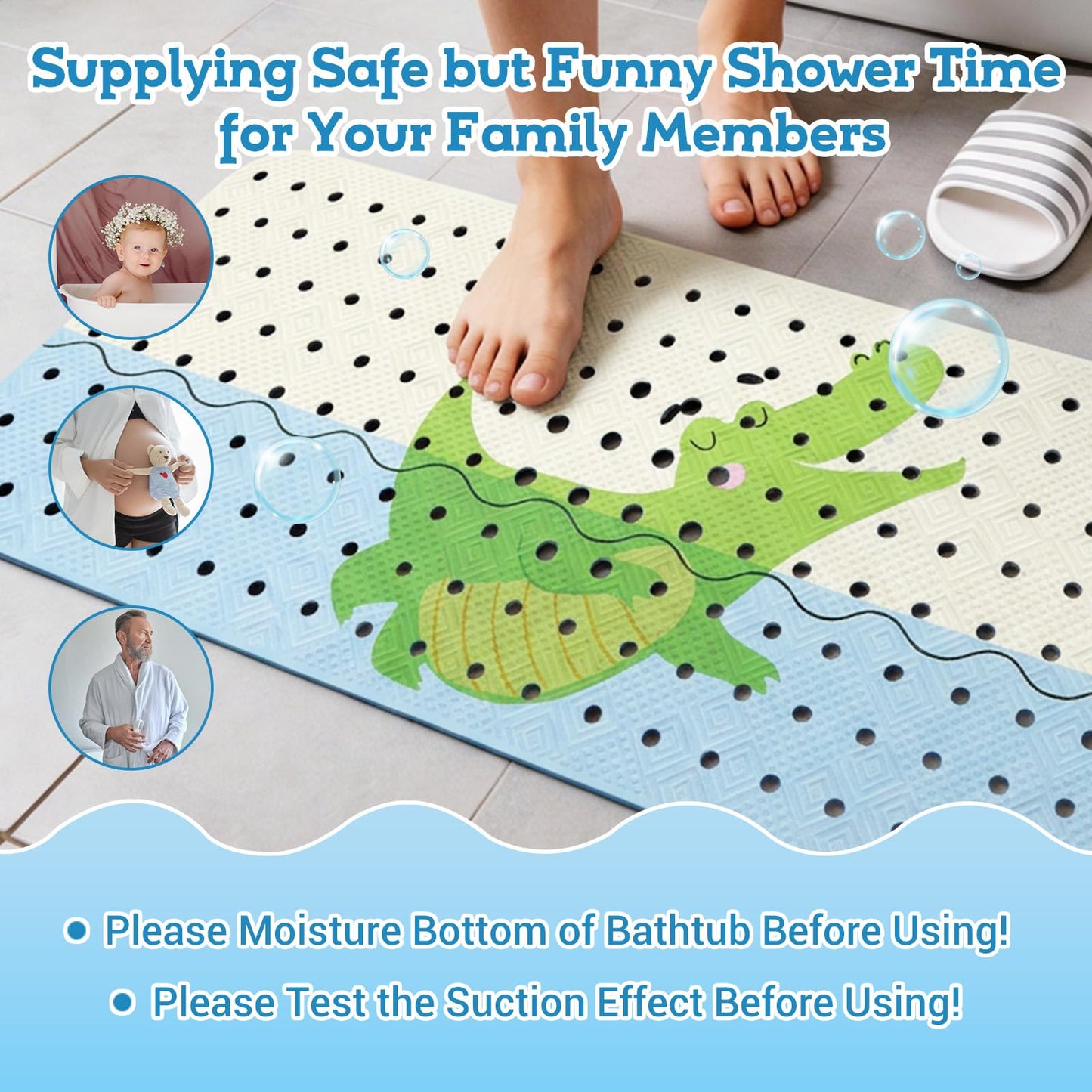 zxevg Baby Bath Mat Non Slip Anti Mould 100x40cm(Crocodile)