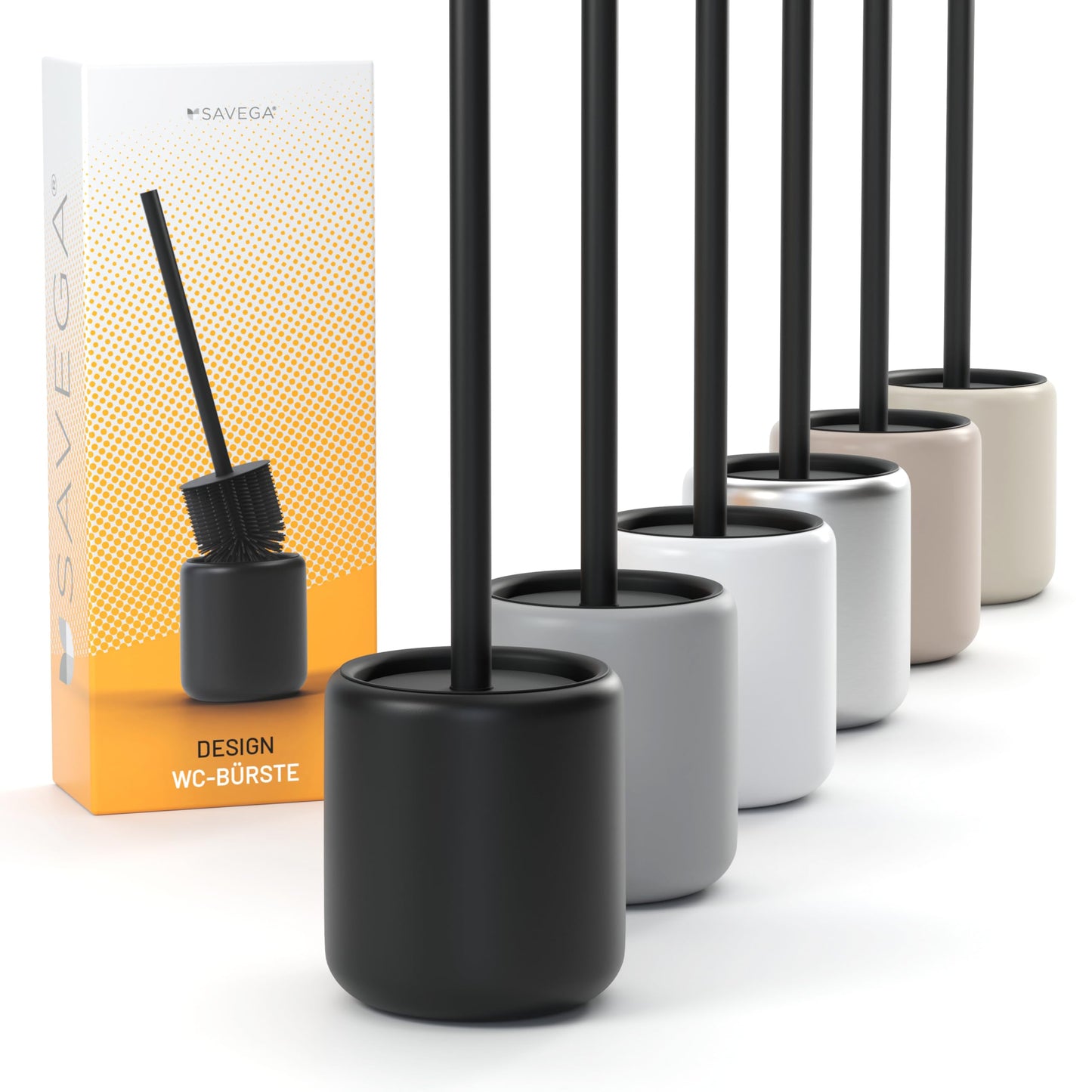 SAVEGA – Black Silicone Toilet Brush with Steel Holder & Lid – Modern WC Brush for Bathroom Hygiene
