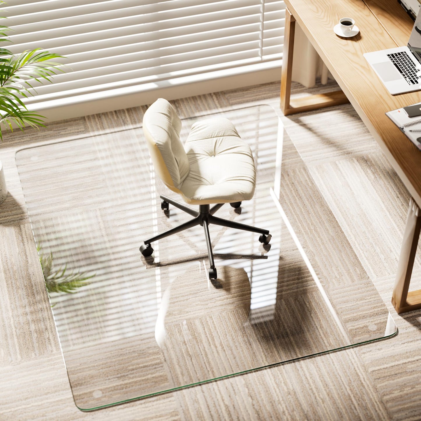 Koonmi Tempered Glass Chair Mat, 122 x 152 cm, Clear