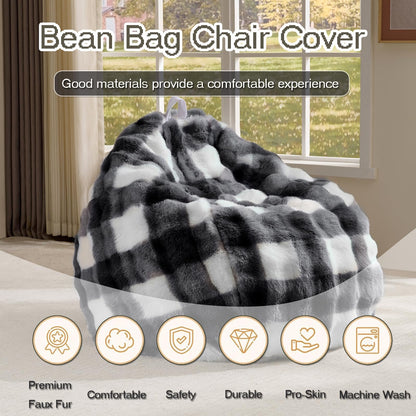 Fluffy Faux Rabbit Fur Bean Bag Chair CoverNo Filler,Cozy Shaggy Bubble Stuffed Animal Storage Large Bean Bag Cover for Bedroom Living Room,Fuzzy