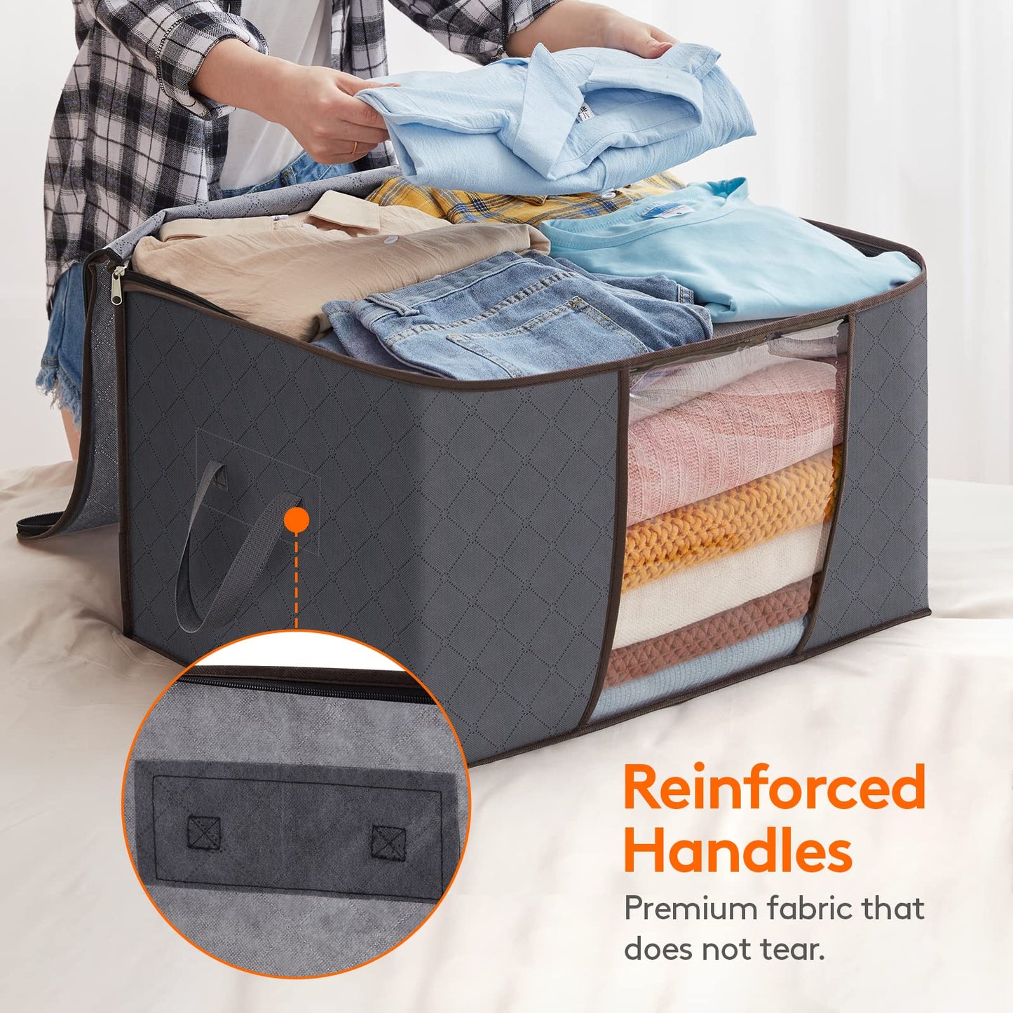 Lifewit 95L Clothes Storage Bags, Foldable Storage Box Moving Bags Wardrobe Storage Organiser Packing Boxes for Moving House with Clear Window for