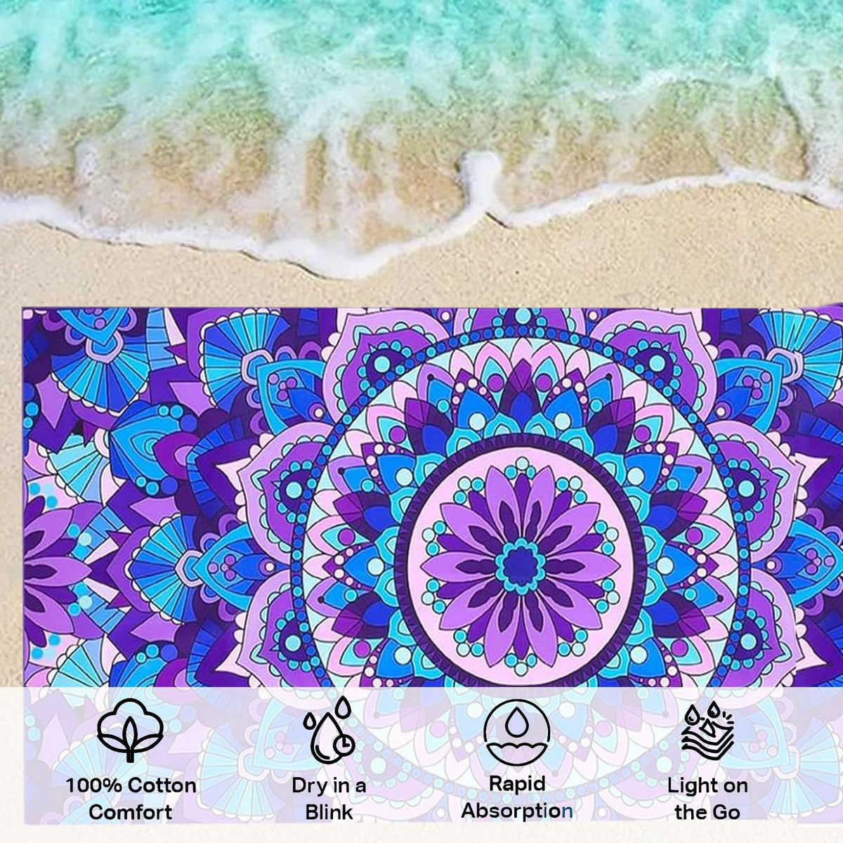 Mienocol Large Quick Dry Microfibre Beach Bath Towel for Adult,Mandala Flower Sand Free Beach Towel with Bag,Lightweight Gym Yoga Sports