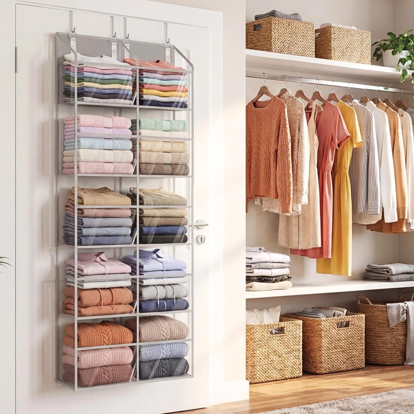 Ofiray-home Over the Door Organizer 5 Tiers,Extra Large Behind Door Storage of 10 Compartments,50 lbs Weight Capacity Over the Door Storage